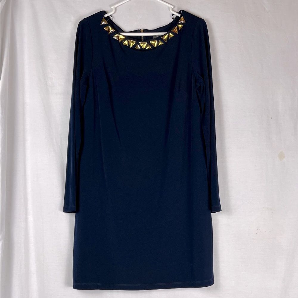 Dark Blue Vince Camuto Long Sleeve Chunky Neckline Shift Dress
